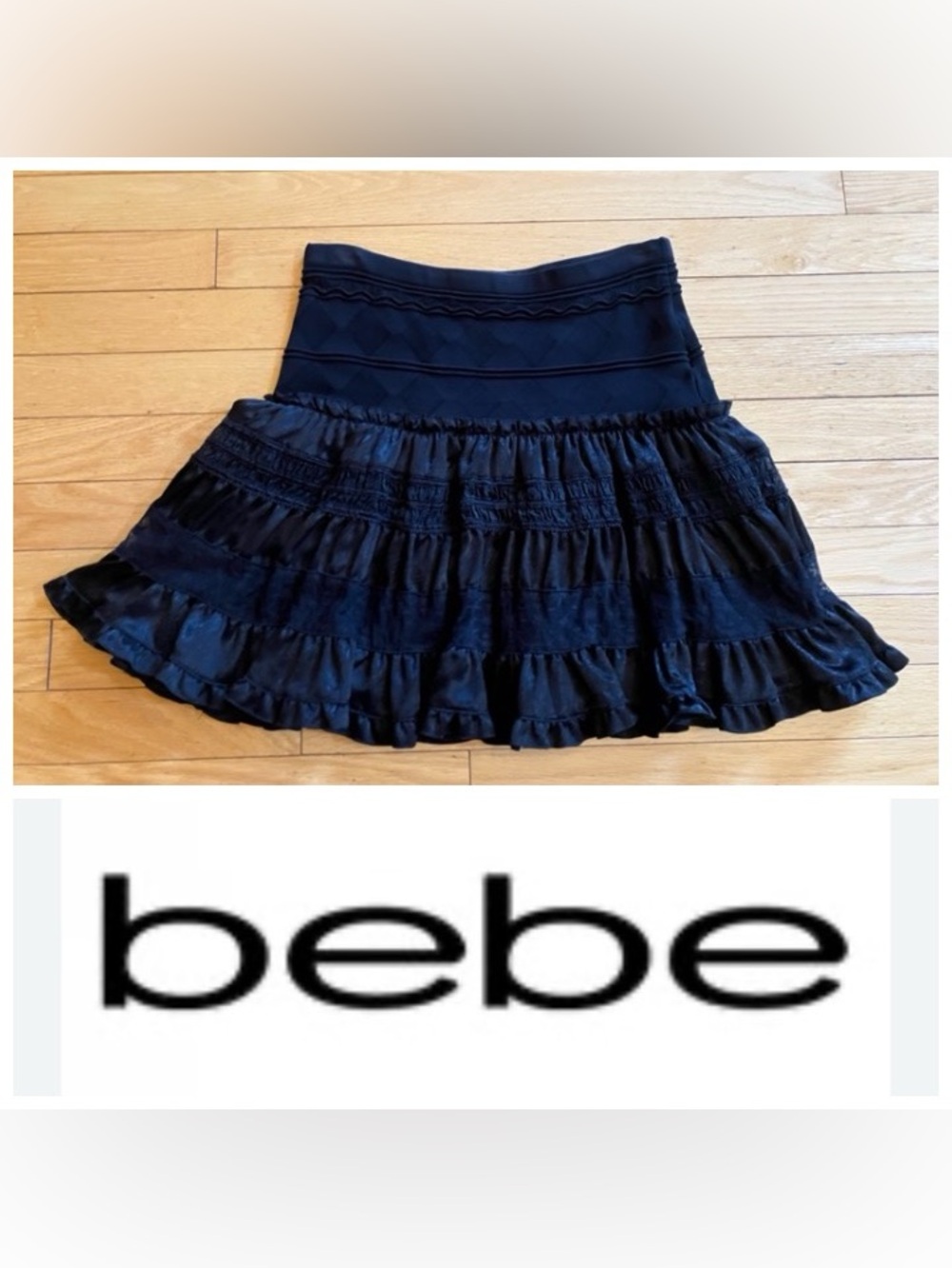 Bebe Bubble Mini Skirt Ruffled Smocked